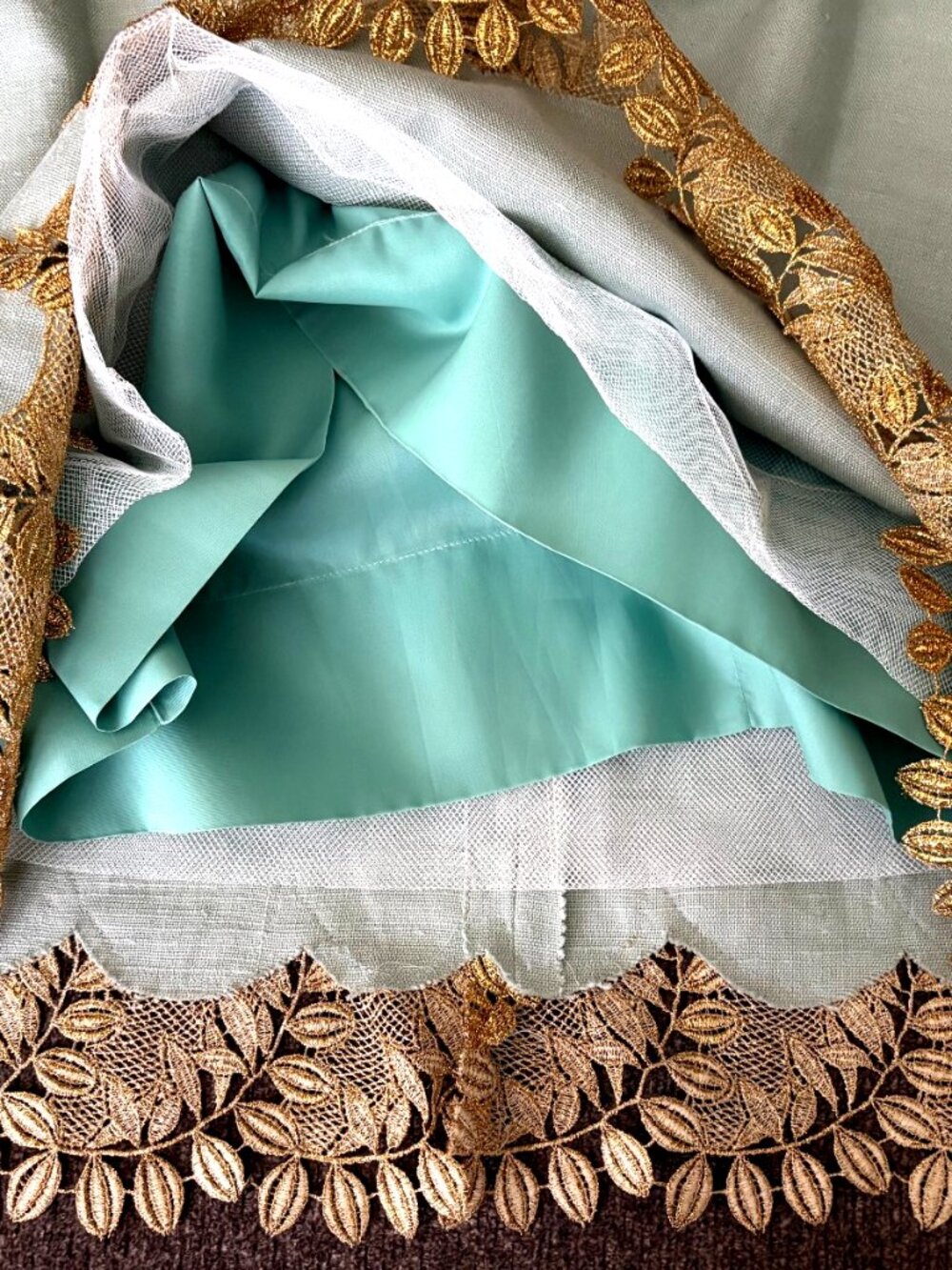 WILLIAM PEARSON Original Aqua Linen GOLD Lace Vintage Dress